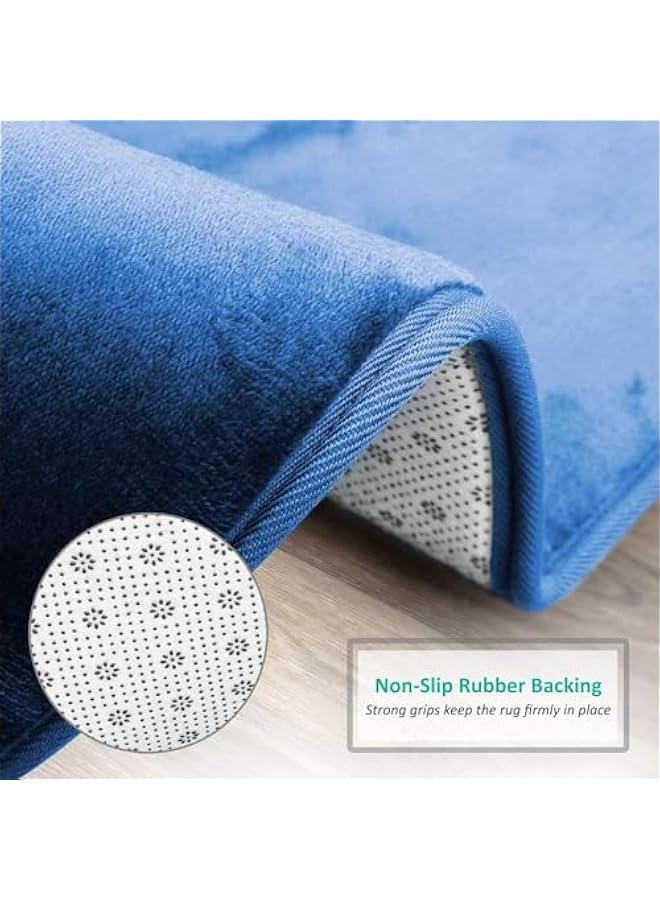 HOOKOR Bathroom Rugs, Velvet Memory Foam Bath Mat, Non-Slip Bath Rugs, Machine Wash, Dries Quickly, Ultra Soft Plush Bath Mats for Bathroom, 3 Piece Set (Blue) - Image 4
