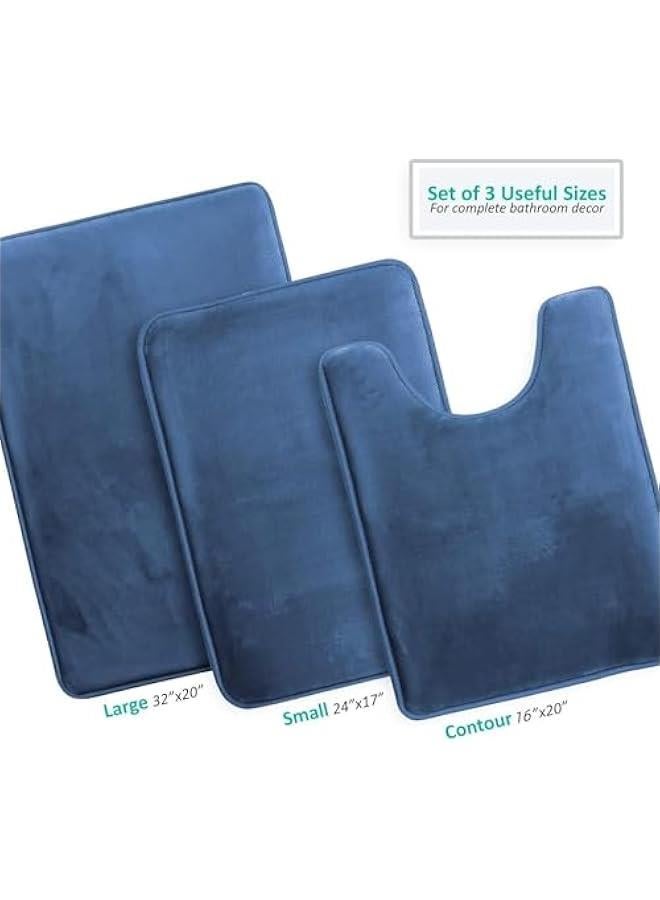 HOOKOR Bathroom Rugs, Velvet Memory Foam Bath Mat, Non-Slip Bath Rugs, Machine Wash, Dries Quickly, Ultra Soft Plush Bath Mats for Bathroom, 3 Piece Set (Blue) - Image 5