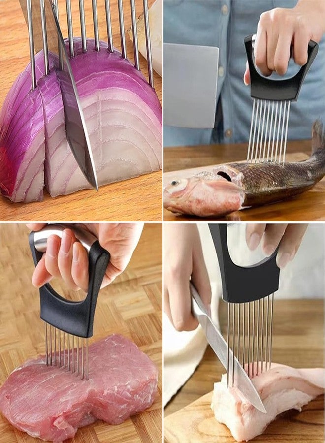JILFR Onion Slicer Holder with Protective Cover, Lemon Slicer Holder Onion Cutter, Vegetable Cutter Kitchen Chopper Slicing Assistant Tool for Tomato Meat - Image 5