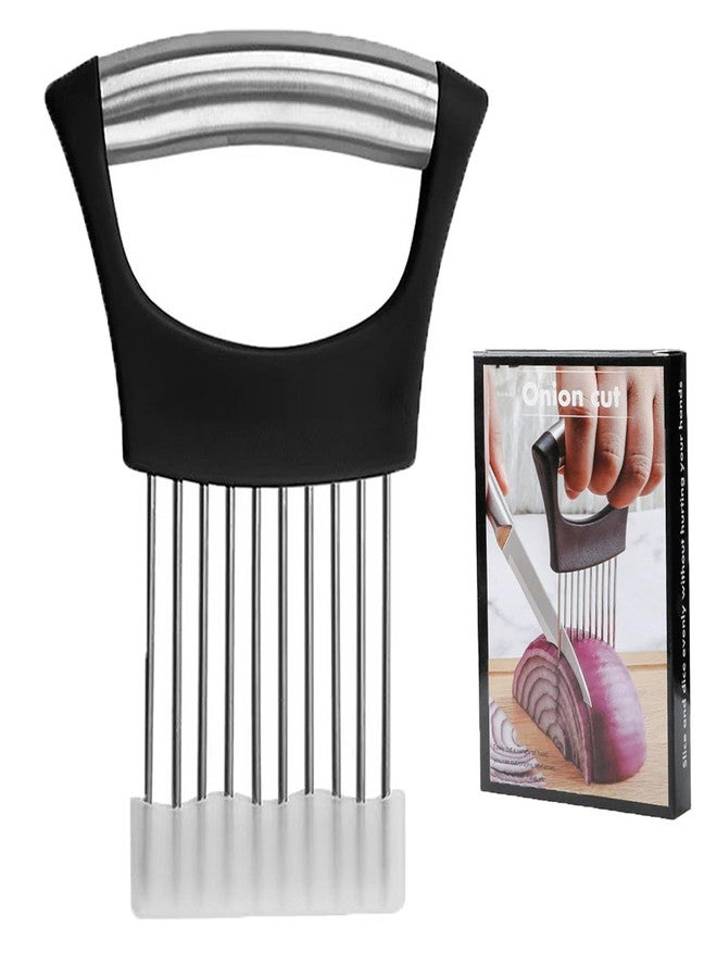 JILFR Onion Slicer Holder with Protective Cover, Lemon Slicer Holder Onion Cutter, Vegetable Cutter Kitchen Chopper Slicing Assistant Tool for Tomato Meat - Image 1