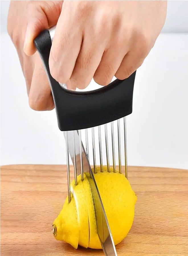 JILFR Onion Slicer Holder with Protective Cover, Lemon Slicer Holder Onion Cutter, Vegetable Cutter Kitchen Chopper Slicing Assistant Tool for Tomato Meat - Image 4