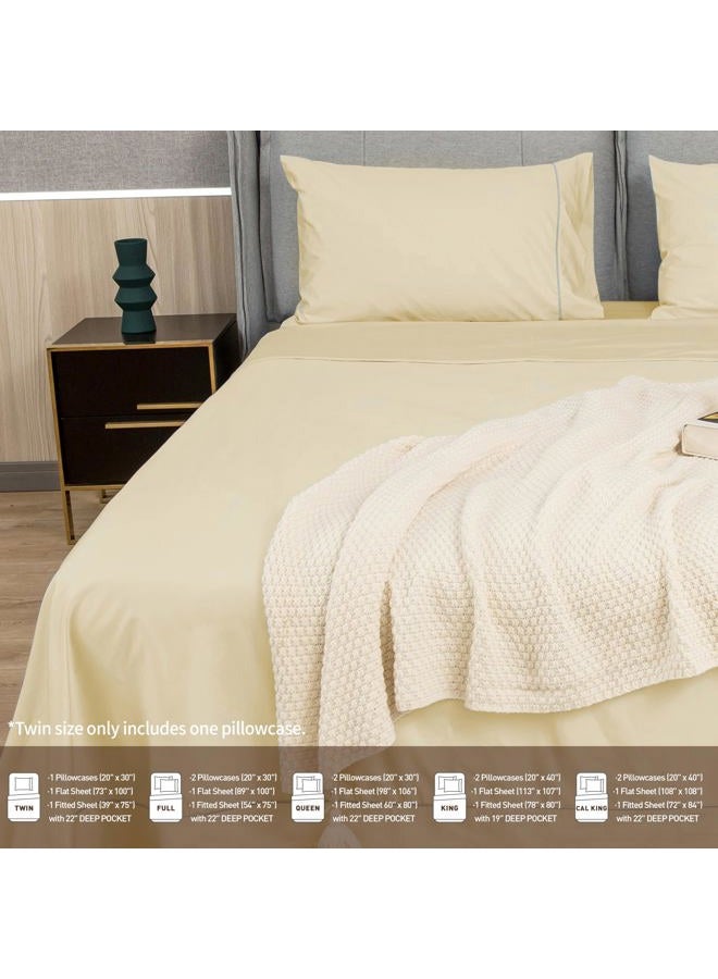 Sunflower Cotton Queen Sheet Set - Queen Size Sheet Deep Pocket Fits up to 16 inches, 4-Piece Queen Bed Sheet with Silver Trimmed Design, Luxury Hotel Quality,Butter Cream - Image 5