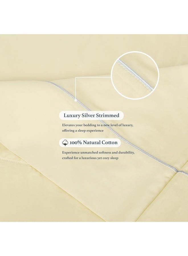 Sunflower Cotton Queen Sheet Set - Queen Size Sheet Deep Pocket Fits up to 16 inches, 4-Piece Queen Bed Sheet with Silver Trimmed Design, Luxury Hotel Quality,Butter Cream - Image 2