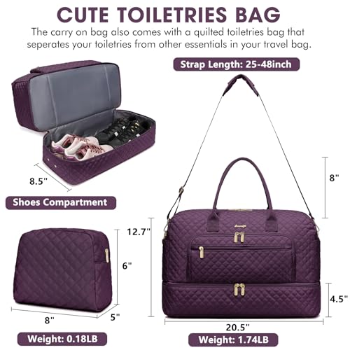 LUOCIP Travel Duffle Bag Weekender for Women - Carry-On Overnight Bag Personal Item Bag with Shoe Compartment & Wet Pocket Large Weekend Tote Bags with Toiletry Bag Hospital Bags for Labor and Delivery - Image 2