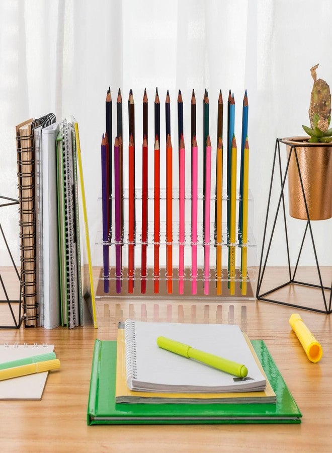 Yardwe Acrylic Pen Holder Storage Box with 48 Slots Clear Pencil Organizer for Desk Office Art Supplies Compact Desktop Display Stand for School and Workspace - Image 2