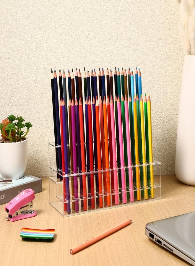 Yardwe Acrylic Pen Holder Storage Box with 48 Slots Clear Pencil Organizer for Desk Office Art Supplies Compact Desktop Display Stand for School and Workspace - Image 5