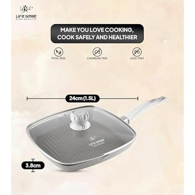 Unity Grill Pan NonStick Granite Coating With Lid  Oven Safe  Versatile Grilling Pan With Drop Opening Skillet Large Surface100 Pfoa Free Dark Grey 24 Cm Fixed Handle - Image 4