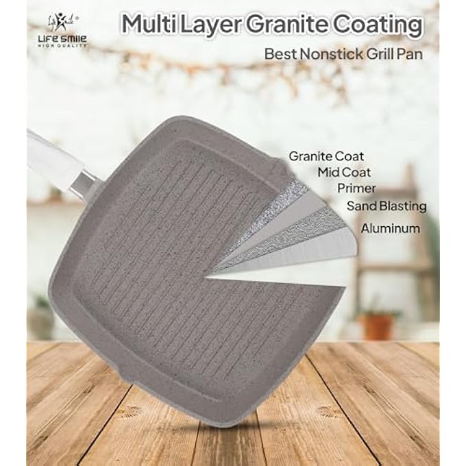 Unity Grill Pan NonStick Granite Coating With Lid  Oven Safe  Versatile Grilling Pan With Drop Opening Skillet Large Surface100 Pfoa Free Dark Grey 24 Cm Fixed Handle - Image 5