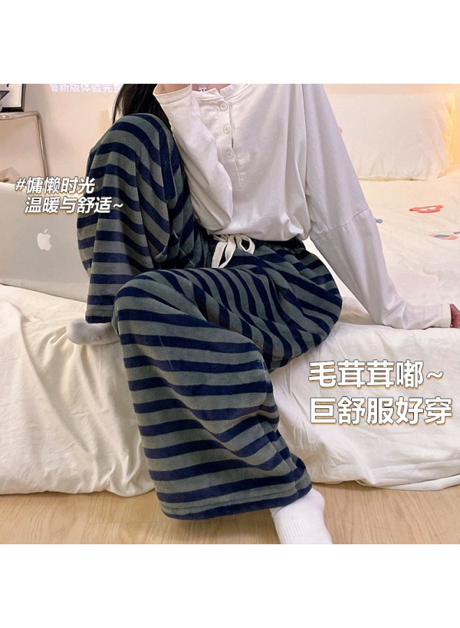 Autumn And Winter New Long Flannel Pajama Pants For Women, Fleece-lined And Thickened, Home Coral Fleece, Suitable For Outdoor Wear, Fresh Style