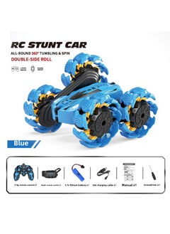 Stunt Off-road Vehicle Double-sided Remote Control Swing Arm Long-lasting Children's Toy Car Explosion Wheel Remote Control Car-Color:Explosive Wheel Stunt Car Dual Remote Control - Blue