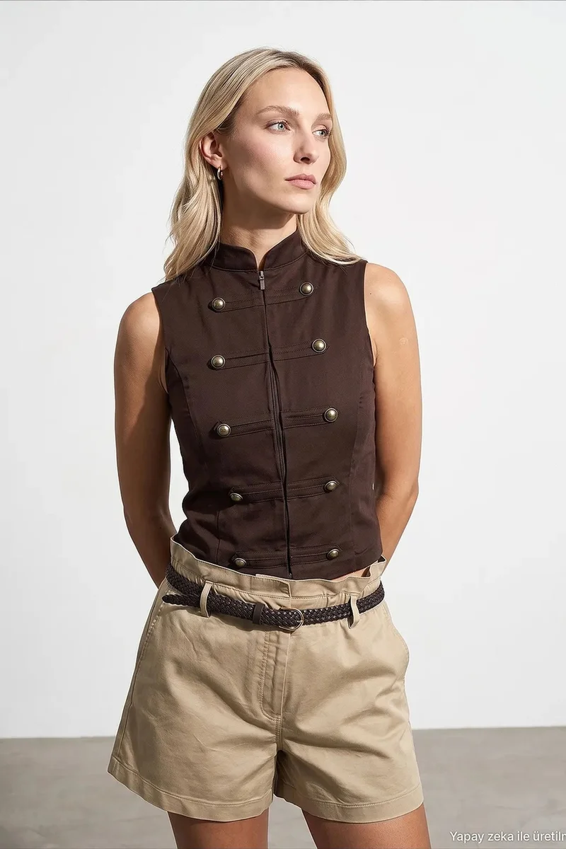 Dilvin Chestnut Brown DILVIN Tencel Waistcoat for Women | Best Price UAE