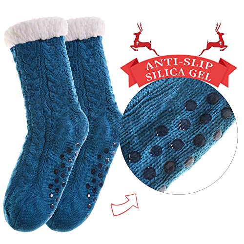 SDBING Women's Winter Super Soft Warm Cozy Fleece Lined Fuzzy Slipper Socks with Grippers (Turquoise, 6-10) - Image 2