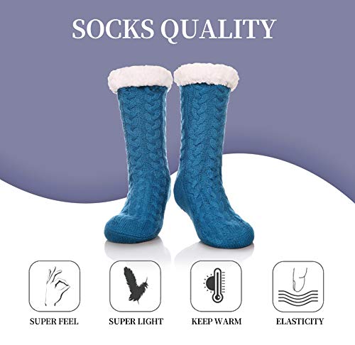 SDBING Women's Winter Super Soft Warm Cozy Fleece Lined Fuzzy Slipper Socks with Grippers (Turquoise, 6-10) - Image 5