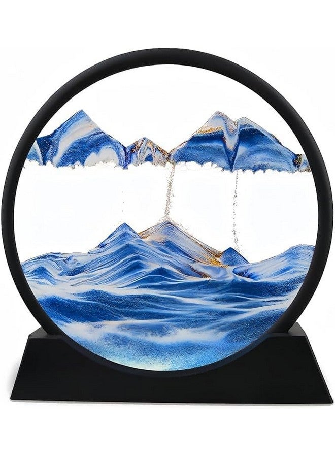 COVACURE Moving Sand Art Showpiece Picture Glass Liquid Painting, Sand Art Kits Moving Sand Art Liquid Motion, 3D Natural Landscape Showpieces For Home Decor Antique Gifts For Kids Office Desktop (7 Inch-Blue) - Image 1