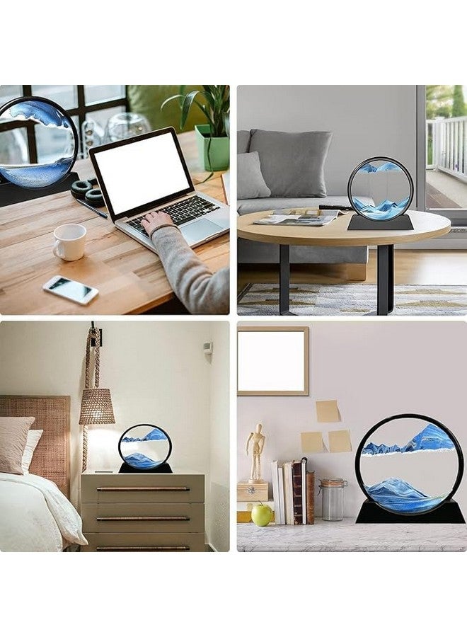 COVACURE Moving Sand Art Showpiece Picture Glass Liquid Painting, Sand Art Kits Moving Sand Art Liquid Motion, 3D Natural Landscape Showpieces For Home Decor Antique Gifts For Kids Office Desktop (7 Inch-Blue) - Image 3