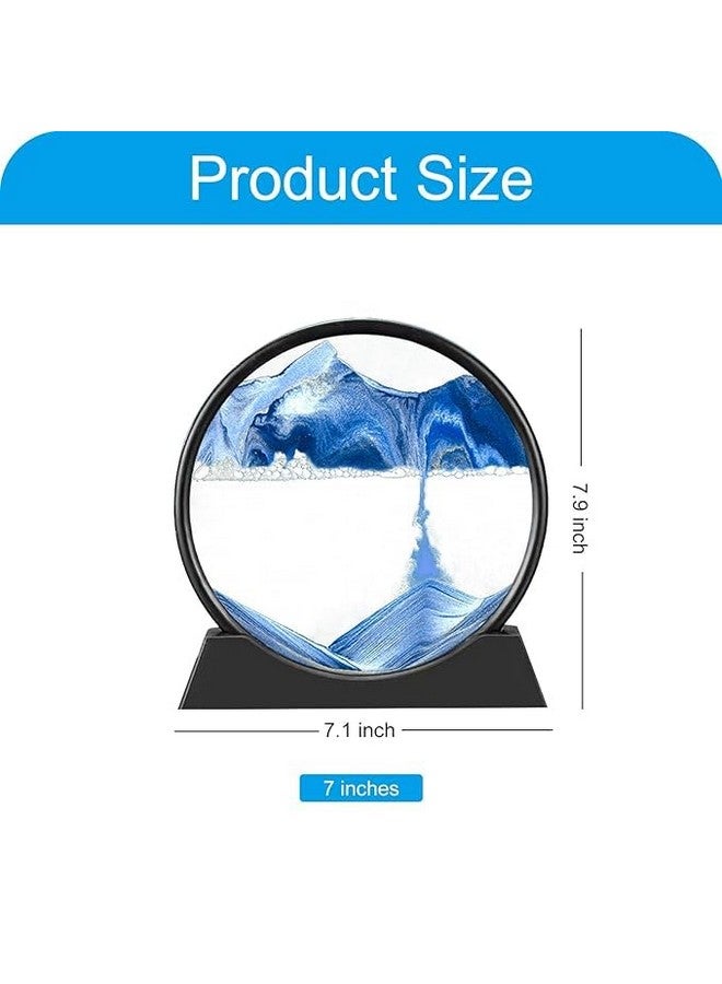 COVACURE Moving Sand Art Showpiece Picture Glass Liquid Painting, Sand Art Kits Moving Sand Art Liquid Motion, 3D Natural Landscape Showpieces For Home Decor Antique Gifts For Kids Office Desktop (7 Inch-Blue) - Image 2