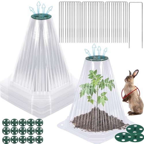 VICAMB 20 Pack Garden Cloches for Plants with 40PCS Ground StakesClear Reusable Bell Covers with Rotatable Vent for Plant ProtectionGarden Protector from Animals Birds Chicken79 H X 67 D - Image 1