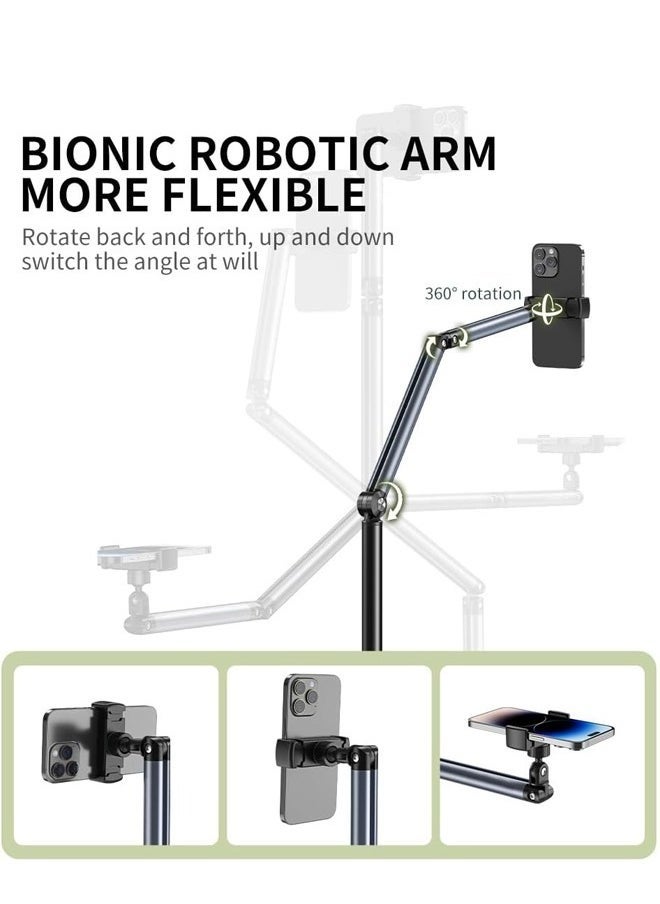 ELTRAZONE Floor Mobile Phone Holder Stand with Overhead Arm – 360° Adjustable Angle & Height, Stable Base, Cantilever Design – Hands-Free Tripod Stand for Live Streaming, Video Recording, Online Classes, Watching Movies – Universal Smartphone Mount - Image 2