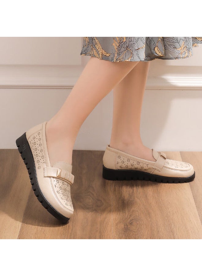 Pull Back Huili Mom Shoes, Middle-aged Sandals, Summer Soft-soled, For Middle-aged And Elderly Women, Leather Shoes, Single Shoes, Non-slip, For Ages 50-60, 0062 Beige, Size 36 - Image 5