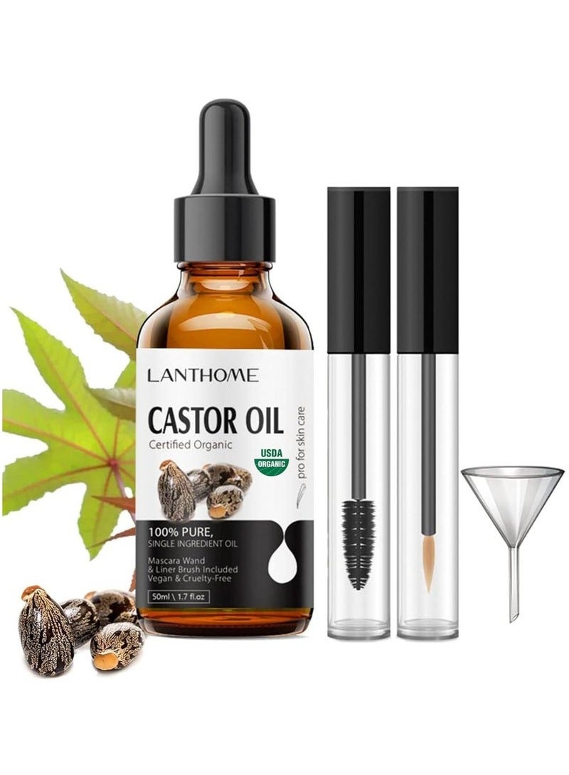 Lanthome Castor Oil Organic (50ml), Pure Natural Castor Oil for Hair Growth, USDA Standard, Cold-Pressed and Unrefined, Eyelash & Eyebrows Growth Serum, Eyelash Treatment - Image 1