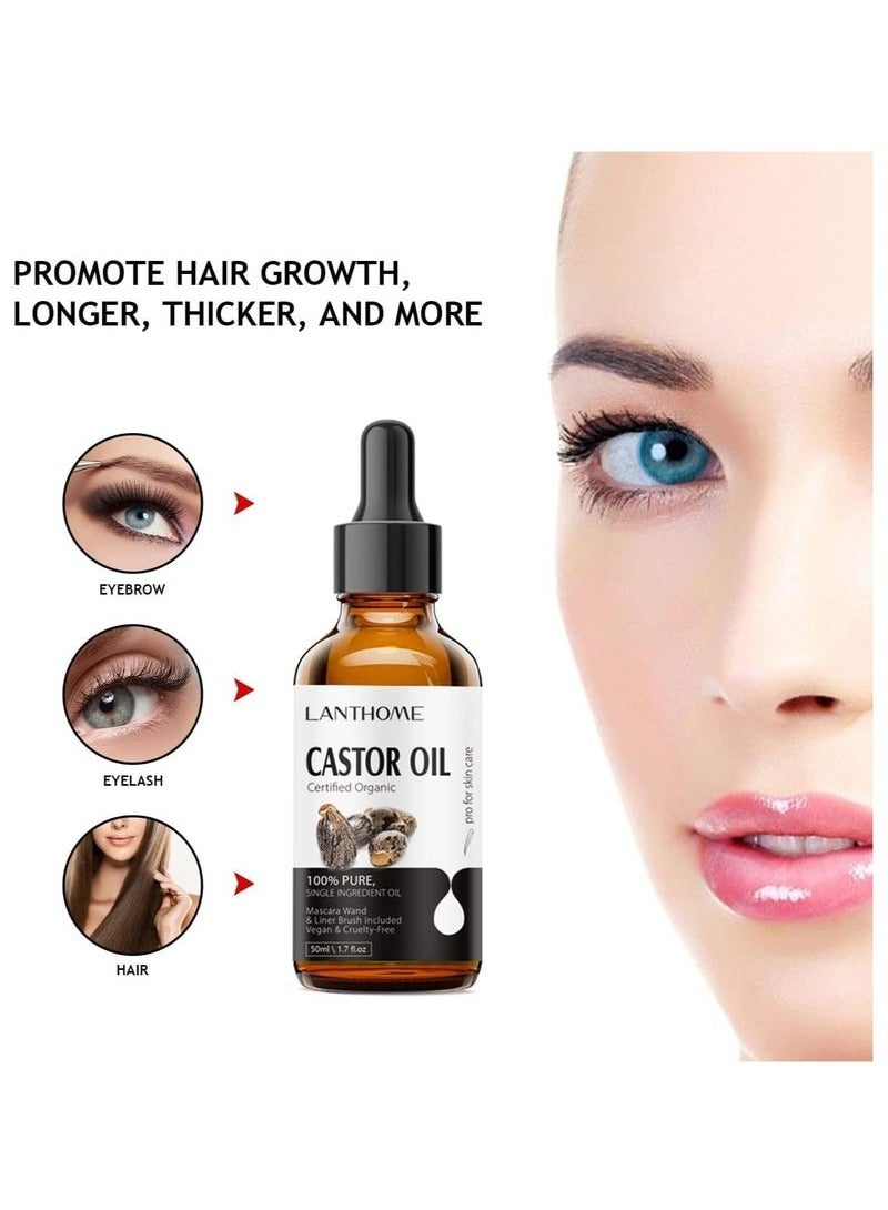 Lanthome Castor Oil Organic (50ml), Pure Natural Castor Oil for Hair Growth, USDA Standard, Cold-Pressed and Unrefined, Eyelash & Eyebrows Growth Serum, Eyelash Treatment - Image 5
