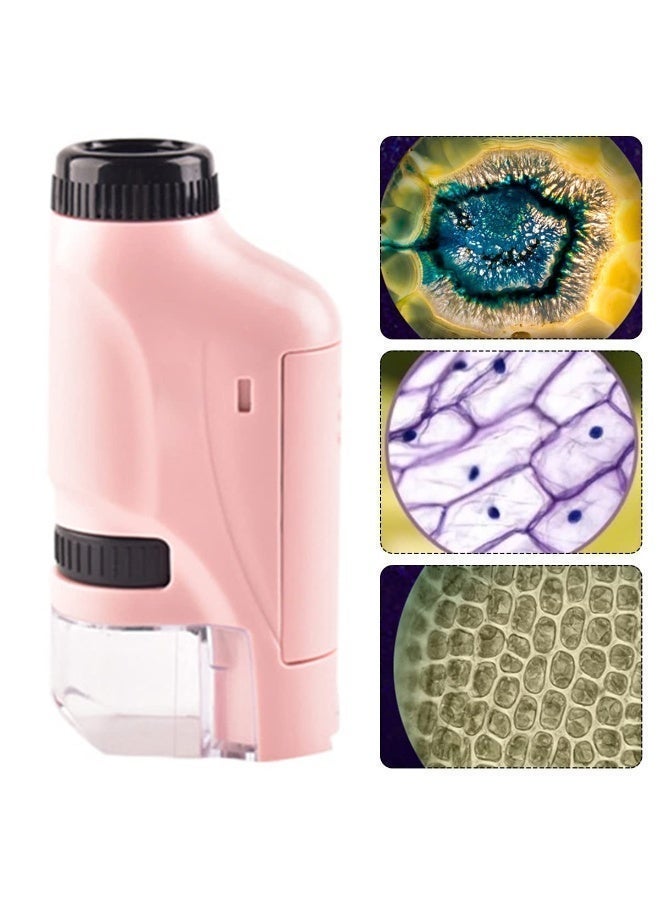 Chabeia Children's Portable Science Microscope, 60x-120x Handheld Pocket Miniscope Kits with 12 Specimens and study book, Portable Mini Microscope with LED Lighted for Kids Educational Science Exploring (Pink) - Image 3
