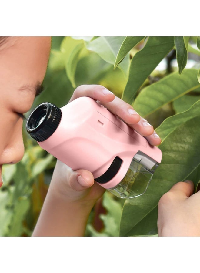 Chabeia Children's Portable Science Microscope, 60x-120x Handheld Pocket Miniscope Kits with 12 Specimens and study book, Portable Mini Microscope with LED Lighted for Kids Educational Science Exploring (Pink) - Image 1