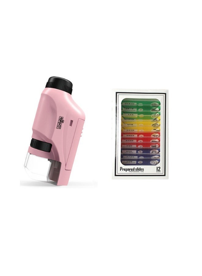 Chabeia Children's Portable Science Microscope, 60x-120x Handheld Pocket Miniscope Kits with 12 Specimens and study book, Portable Mini Microscope with LED Lighted for Kids Educational Science Exploring (Pink) - Image 2