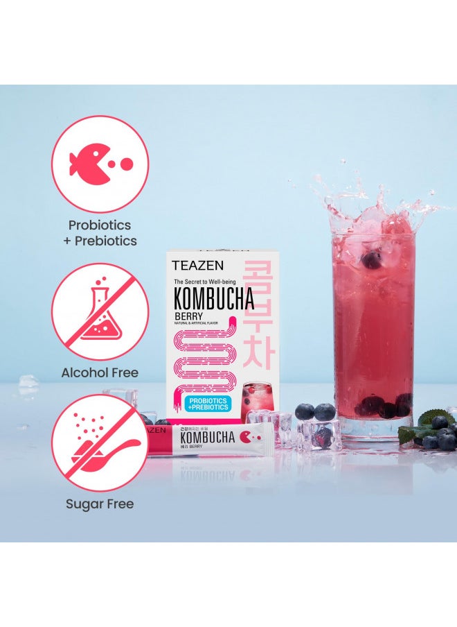 TEAZEN - TEAZEN Berry Kombucha Tea, Hydration Drink Mix, Sugar Free, Live Probiotics & Prebiotics, 10 Sticks, 1.76oz - Image 1