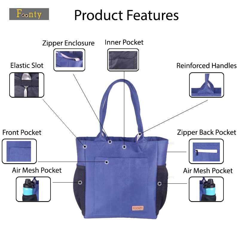 Foonty Lunch Bag for Men and Women Wide Open Lunch Tote for Office Picnic and Grocery(FFFLB9024B,Blue) - Image 3