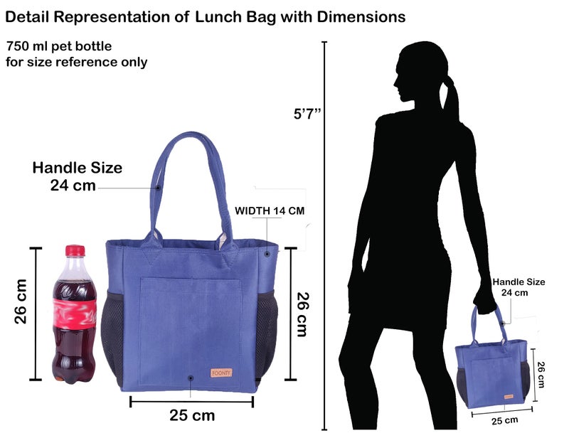 Foonty Lunch Bag for Men and Women Wide Open Lunch Tote for Office Picnic and Grocery(FFFLB9024B,Blue) - Image 5
