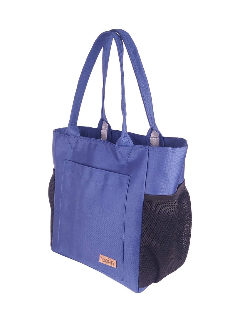 Foonty Lunch Bag for Men and Women Wide Open Lunch Tote for Office Picnic and Grocery(FFFLB9024B,Blue) - Image 1