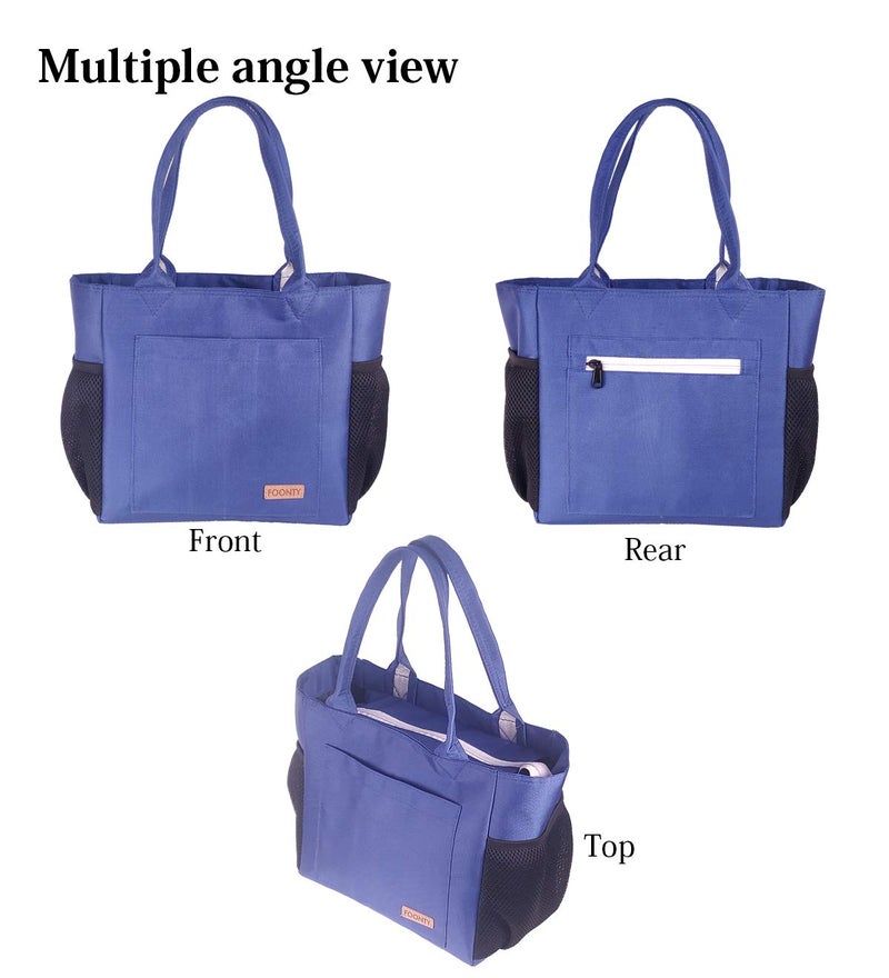 Foonty Lunch Bag for Men and Women Wide Open Lunch Tote for Office Picnic and Grocery(FFFLB9024B,Blue) - Image 2