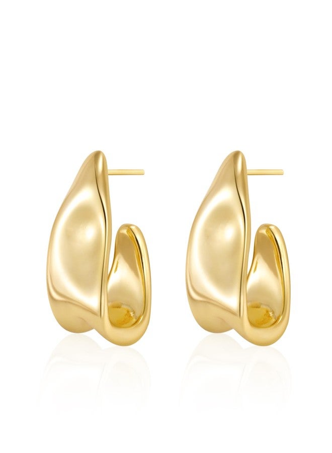 MIDEEO Gold Silver Hoop Dangle Earrings For Women Girls,14K Gold Plated Cute Hoop Earrings Dainty Gold Earrings Lightweight Hypoallergenic Statement Retro Earrings Jewelry for Birthday Party Gift - Image 1