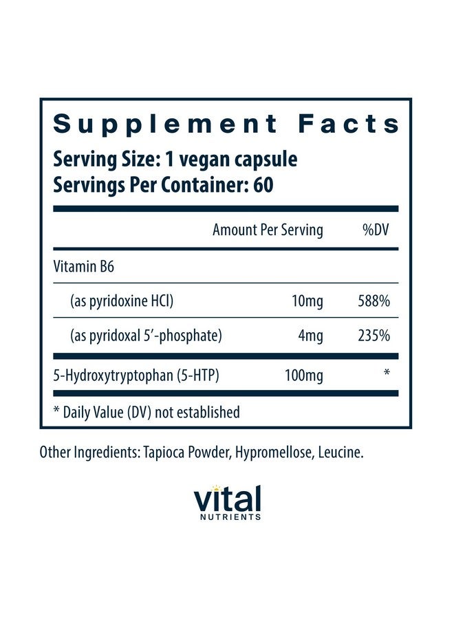 Vital Nutrients 5-HTP 100mg (5-hydroxytryptophan) | Vegan Serotonin Support Supplement* | Sleep and Stress Support | 5HTP and Vitamin B6 | Gluten, Dairy, Soy Free | Non-GMO | 60 Capsules - Image 2