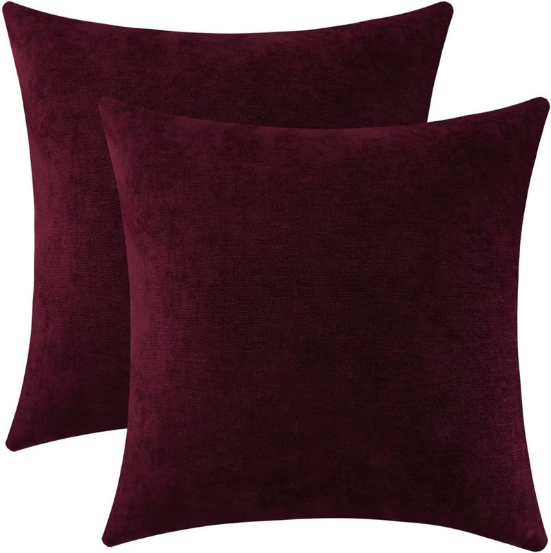 Jeneoo Burgundy Decorative Throw Pillow Covers Soft Chenille Comfy Solid Couch Cushion Case Decor (Set of 2, 18 x 18 Inches) - Image 1