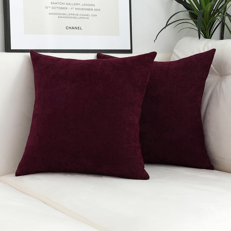 Jeneoo Burgundy Decorative Throw Pillow Covers Soft Chenille Comfy Solid Couch Cushion Case Decor (Set of 2, 18 x 18 Inches) - Image 2