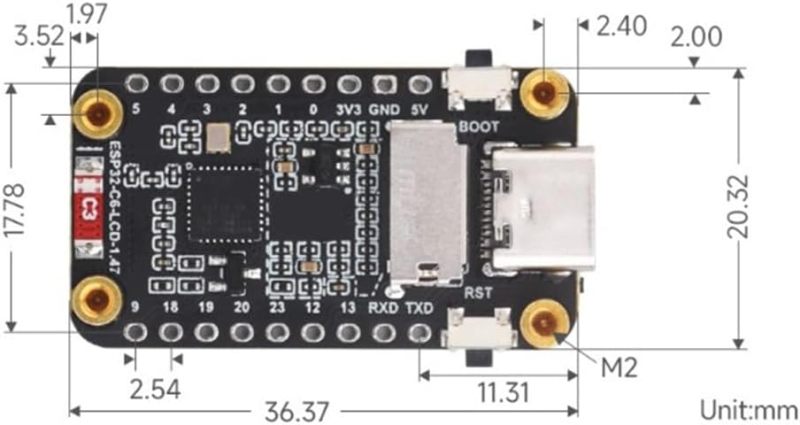 لوحة تطوير ESP32-C6 مع شاشة TFT بقياس 1.47 بوصة - واي فاي 6 وبلوتوث 5 لنقل إشارة مستقر، مع واجهة USB C مدمجة ذات ألوان RGB لاستخدامها في تطوير أنظمة نظام أجهزة الإنترنت (IoT) المضمنة - Image 3