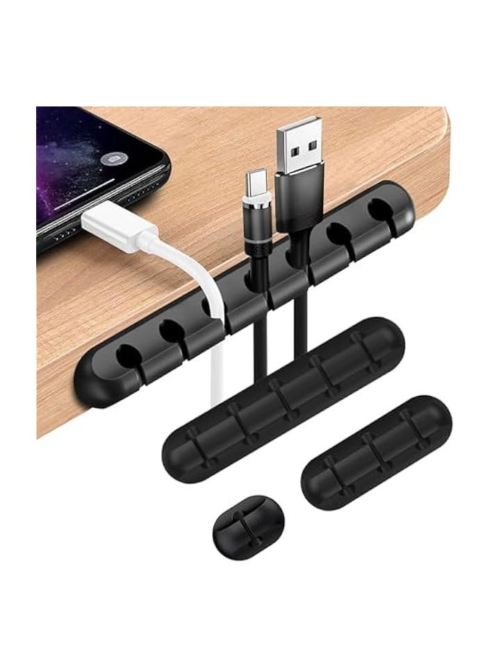 erorex Cable Holder Clips,4Pack Black Self Adhesive Cord Holder, Ideal Cable Management Cord Organizer Wire Keeper for Desk,Nightstand, Phone Charger,Computer,Home - Image 1