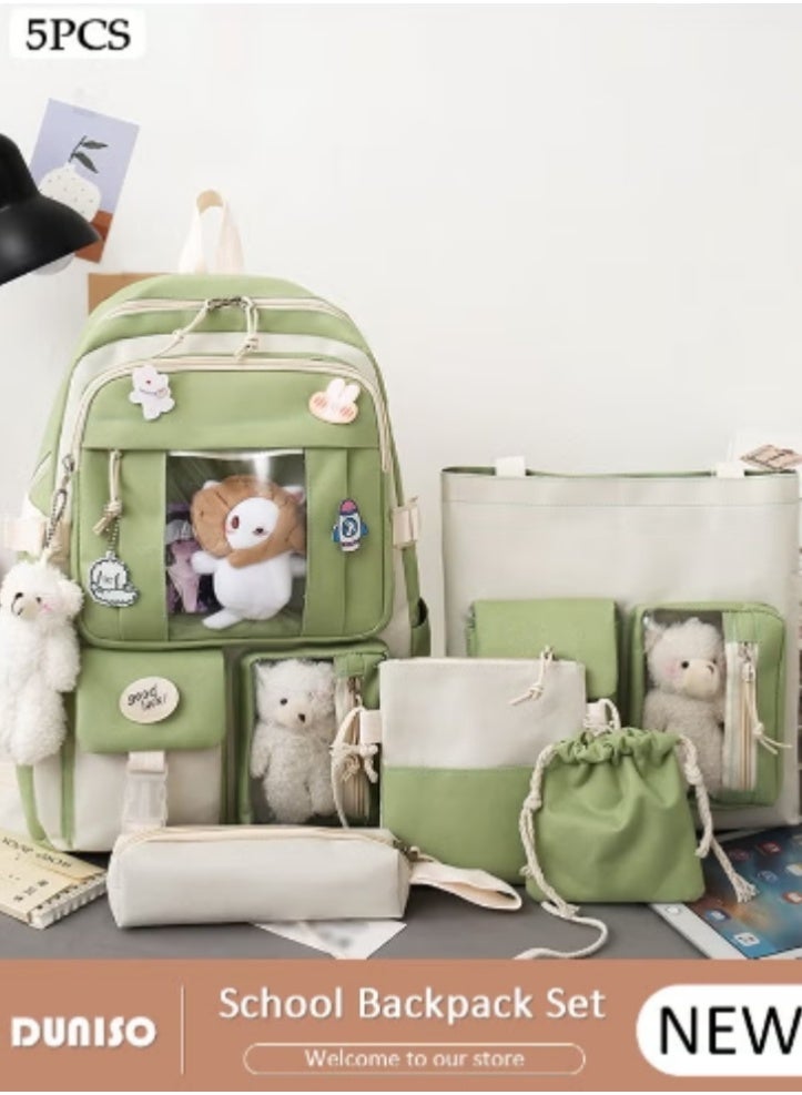 DUNISO Fresh Green Cute Schoolbag 5 - Piece Set | Adorable Plush Toys, Practical and Eye - Catching - Image 1