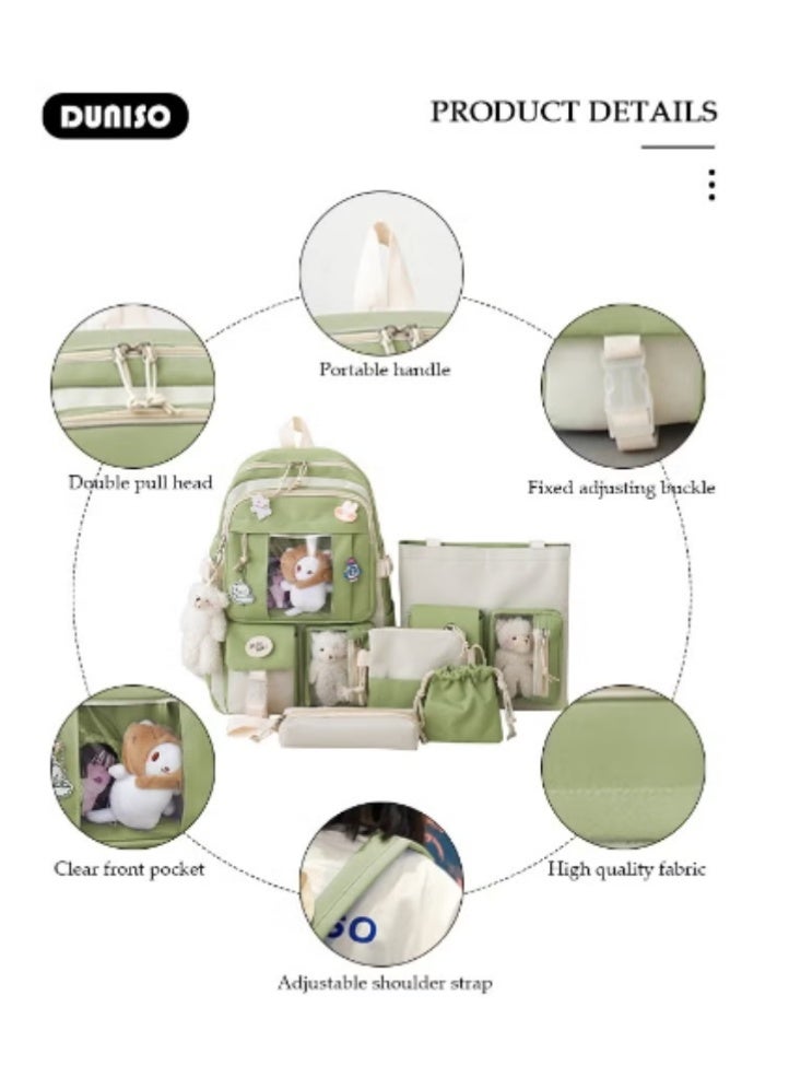 DUNISO Fresh Green Cute Schoolbag 5 - Piece Set | Adorable Plush Toys, Practical and Eye - Catching - Image 3
