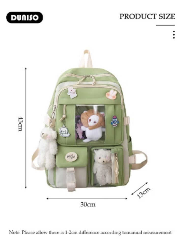 DUNISO Fresh Green Cute Schoolbag 5 - Piece Set | Adorable Plush Toys, Practical and Eye - Catching - Image 4