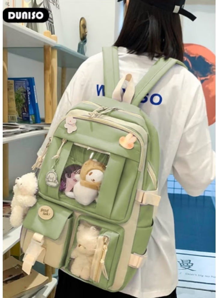 DUNISO Fresh Green Cute Schoolbag 5 - Piece Set | Adorable Plush Toys, Practical and Eye - Catching - Image 2