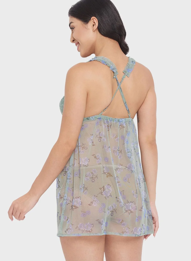 Clovia Halter Neck Tulle Babydoll
