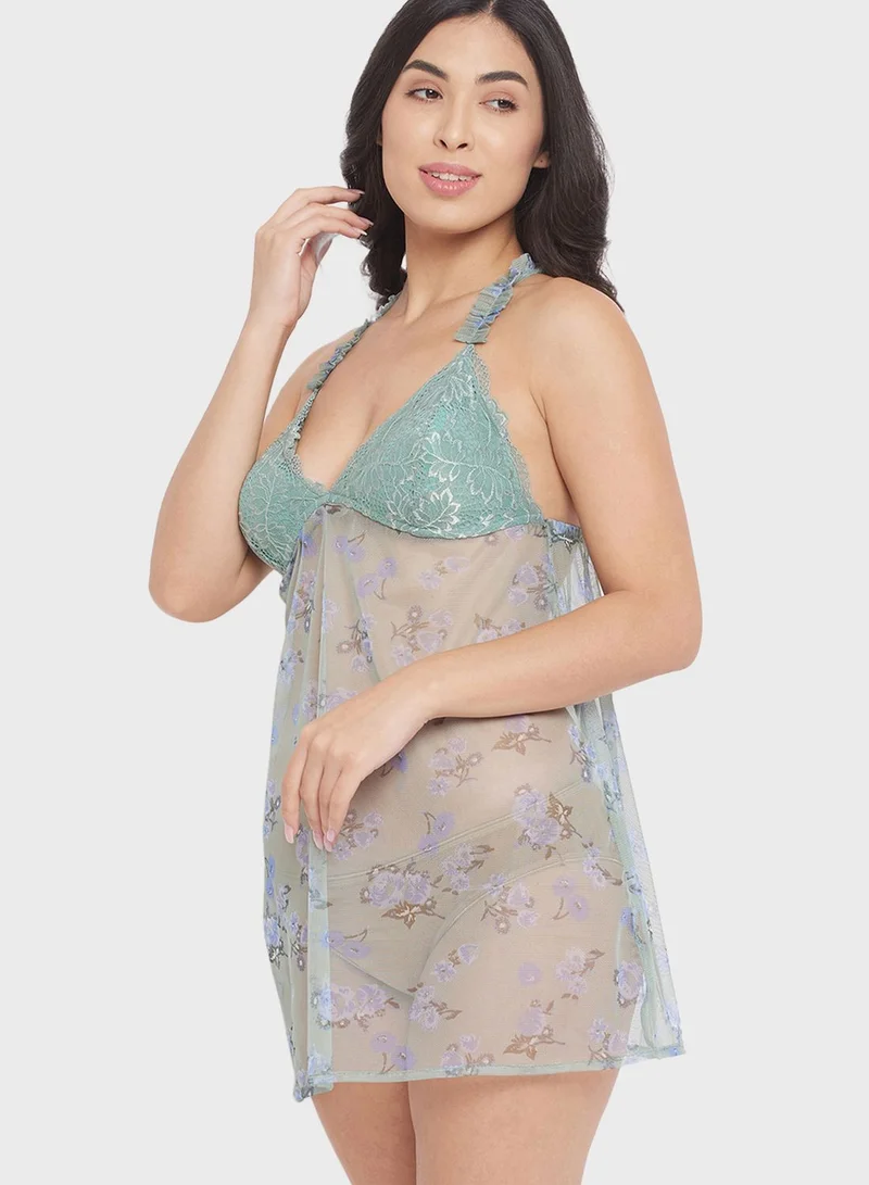 Clovia Halter Neck Tulle Babydoll