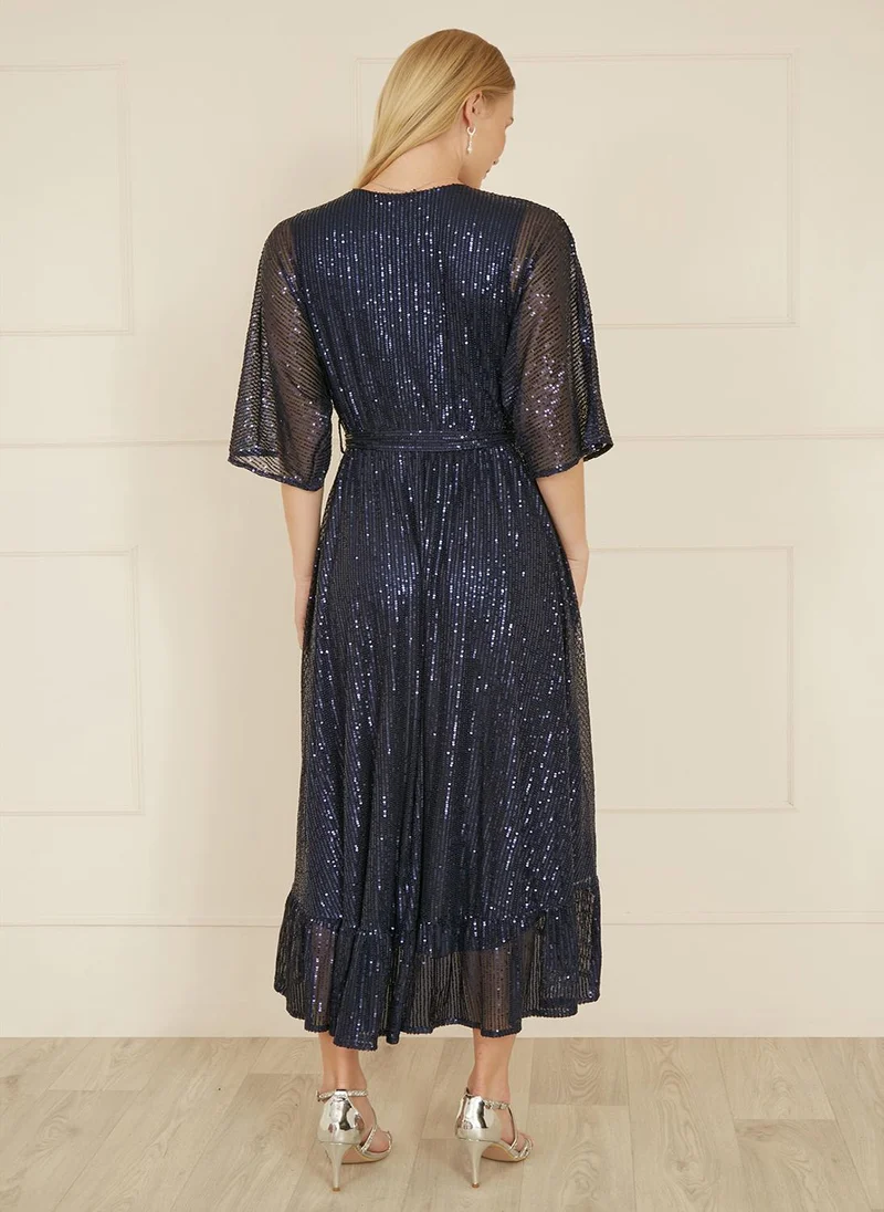 Yumi Sequin Wrap Midi Dress