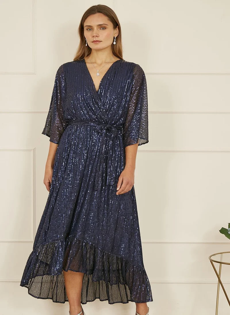 Yumi Sequin Wrap Midi Dress