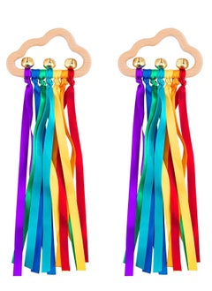 Daytoyz Baby Sensory Wooden Rattle Toys - 2PCS Rainbow Ribbon Ring Toys Natural Wood Rattle Molar Wood Circle Newborn Teether Sensory Montessori Toy for Infant Babies Toddler  - Image 1