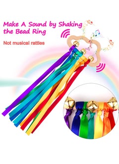 Daytoyz Baby Sensory Wooden Rattle Toys - 2PCS Rainbow Ribbon Ring Toys Natural Wood Rattle Molar Wood Circle Newborn Teether Sensory Montessori Toy for Infant Babies Toddler  - Image 2