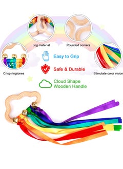Daytoyz Baby Sensory Wooden Rattle Toys - 2PCS Rainbow Ribbon Ring Toys Natural Wood Rattle Molar Wood Circle Newborn Teether Sensory Montessori Toy for Infant Babies Toddler  - Image 3